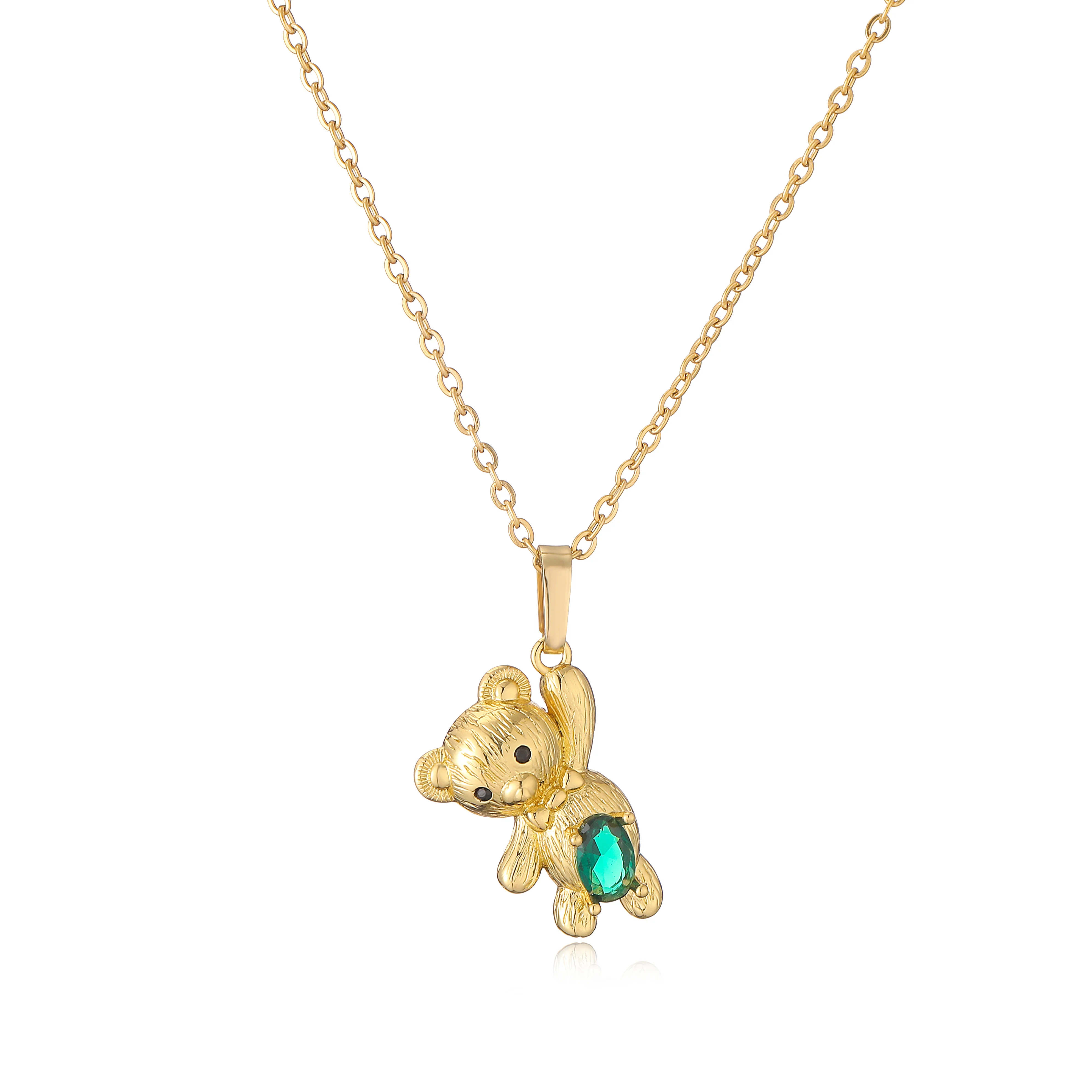 HECHENG,Teddy Bear Necklace Earrings Sets Green cz Bijoux Femme Zircon Luxury Designer Jewelry Gifts For Women