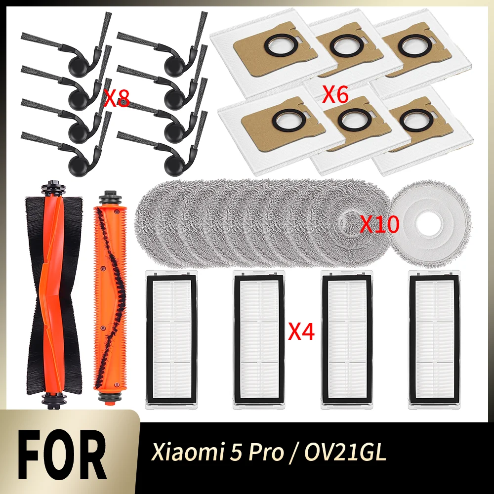 Perfect Fit Replacement Parts For Xiaomi Robot Vacuum 5 Pro OV21GL Hepa Filter Mop Cloth Side Brush Main Brush Dust Bag Kit
