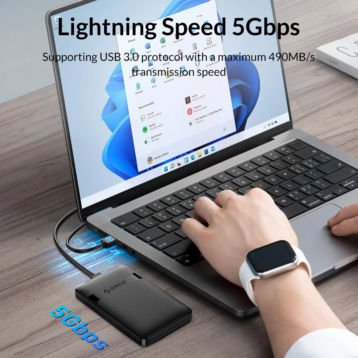 ORICO HDD Case 2.5 Inch SATA to USB3.0/Type-C HDD Enclosure 6Gbps Max USB-C External SATA HDD Enclosure Support Auto-Sleep — view 2