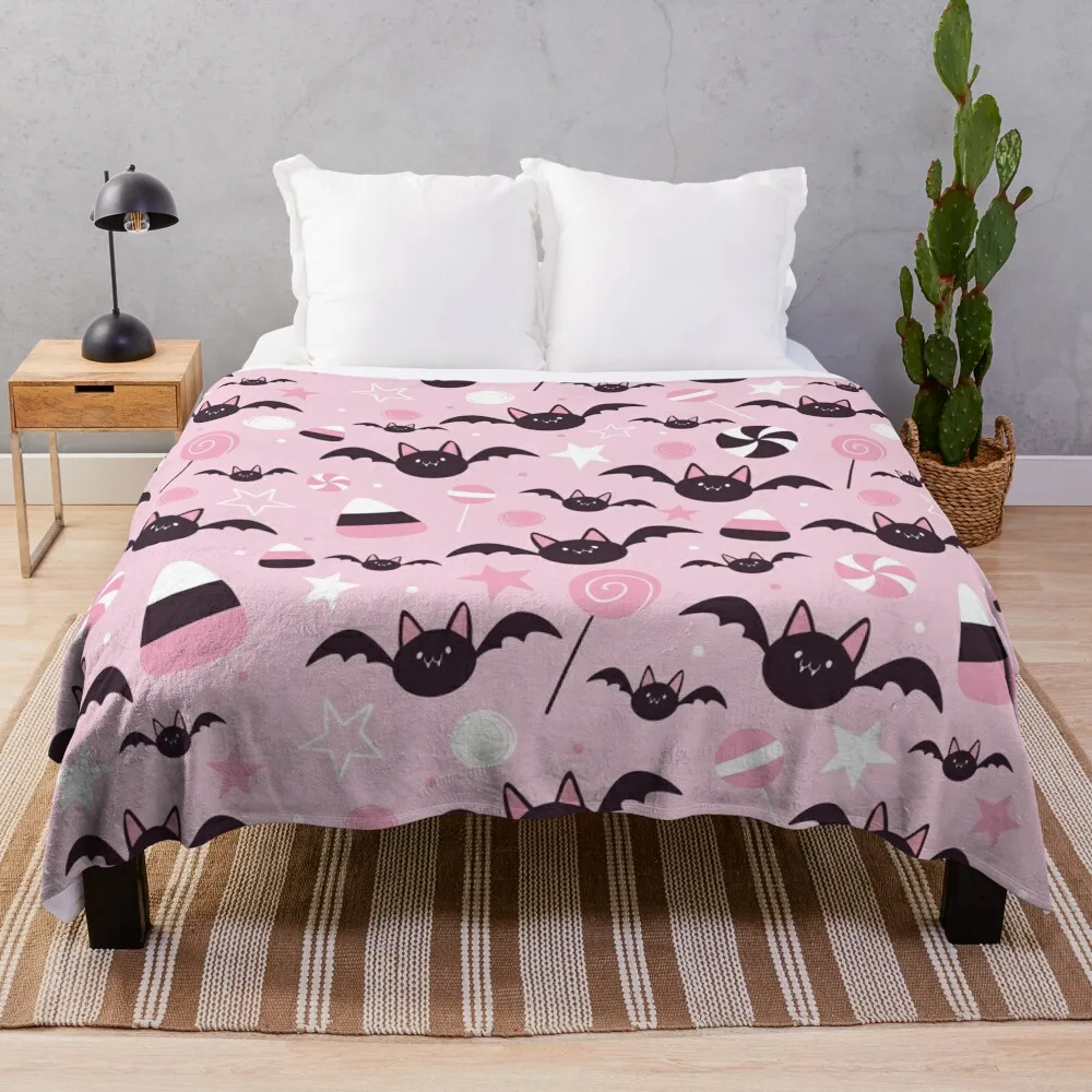 

Kawaii Bats and Candy Pattern Throw Blanket Summer Bedding Blankets For Sofa Thin Softest Blanket Fluffy Blankets Large