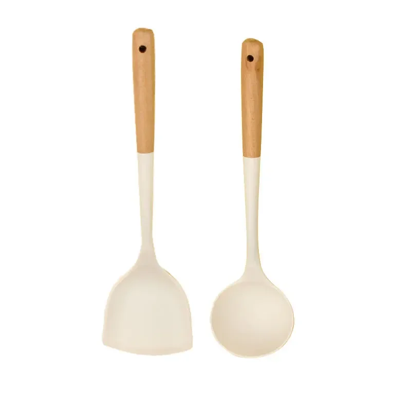 Silicone Kitchen Utensils Cooking Wooden Handle Non Stick Pot Kitchenware Set 1/2PCS Silicone Kitchen Utensils