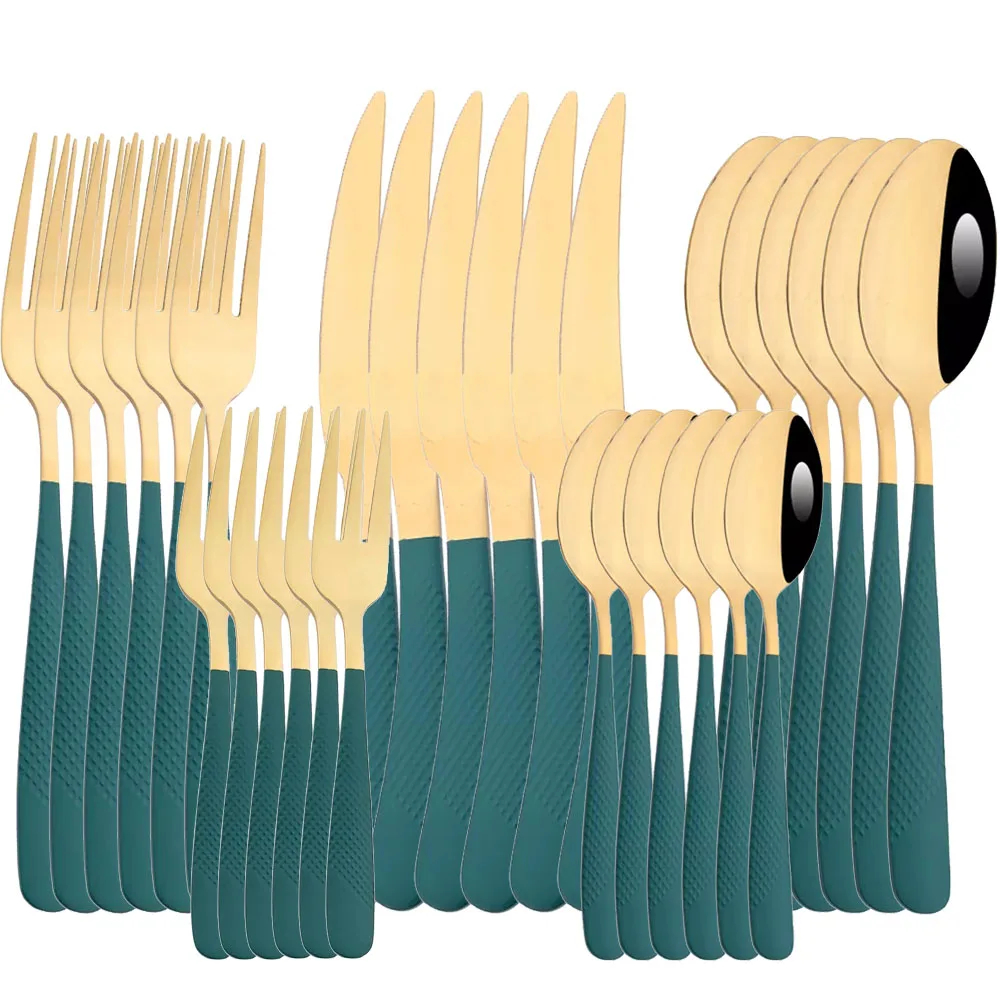 

30Pcs Dinnerware Sets Stainless Steel Vintage Tableware Set Mirror Knife Fork Spoon Silverware Kitchen Colorful Cutlery