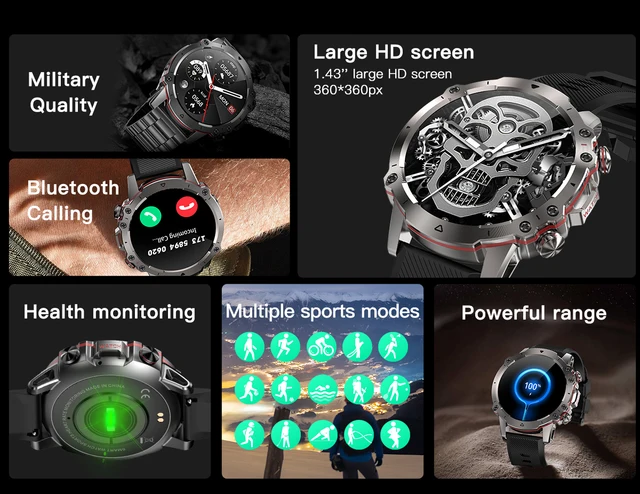 Smart Watch Falcon Blood Oxygen Waterproof Rugged SmartWatch Men Fitness Tracker 110+ Sports Modes for Android IOS Phone 2023 2