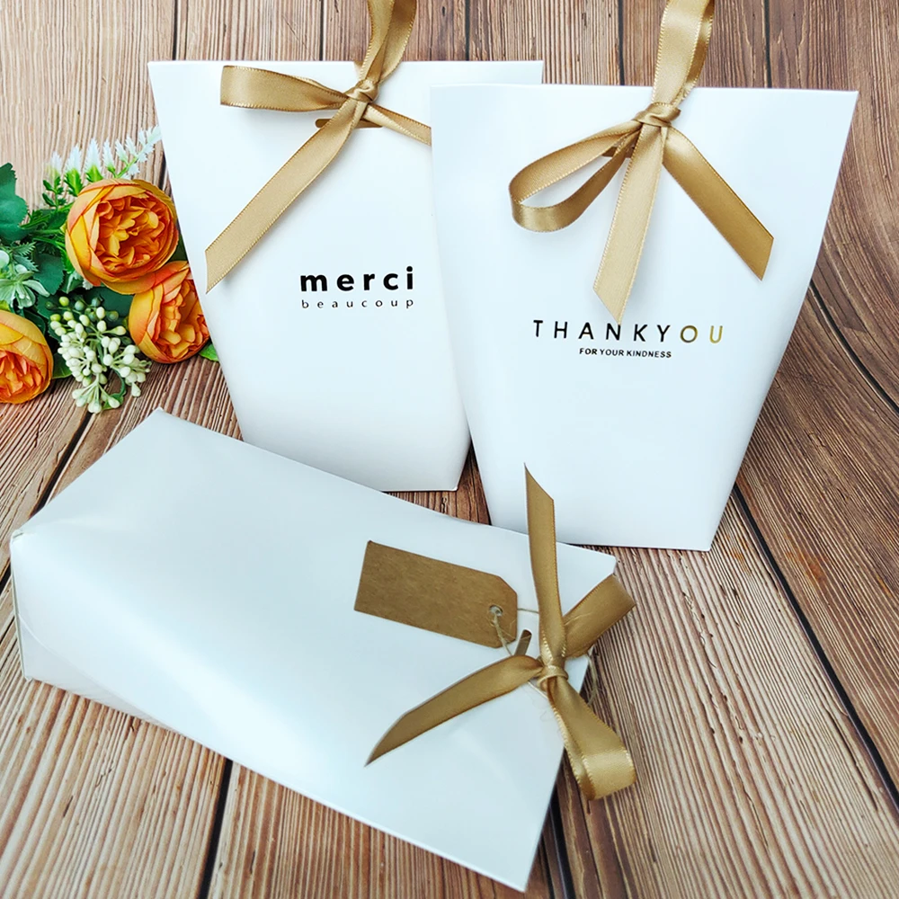 5pcs 2size Candy Gift Boxes with Ribbon Thank You Boxes for Sweets Wedding Decoration Packaging Supplies Birthday Baby Shower