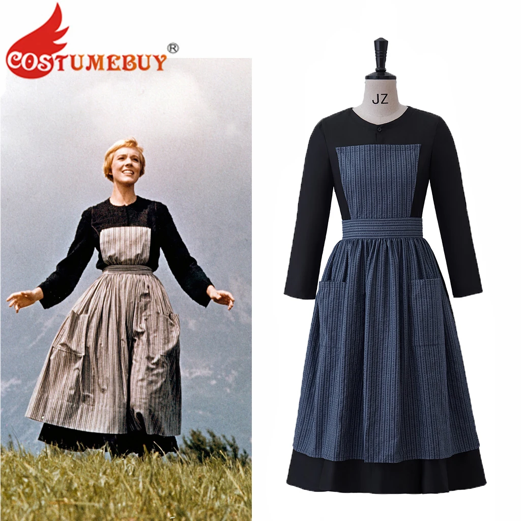 

CostumeBuy Sound of Music Maria Cosplay Costume Women Black Dress with Gray Apron Maid Dress Novice Nun Costume for Halloween