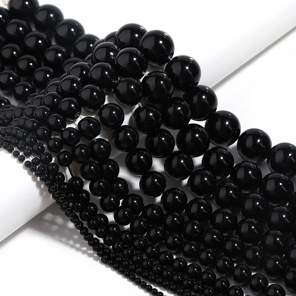 Black Onyx Agate Round Loose Beads for Crafts