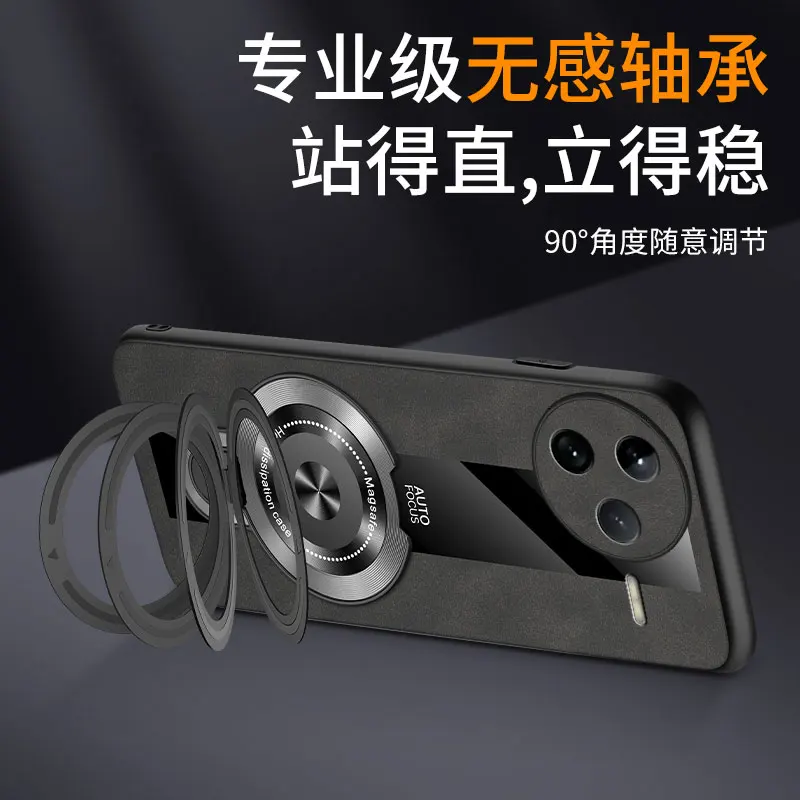 Luxury PU Leather Shockproof Magnetic Ring Holder Case with Plexiglass Bracket