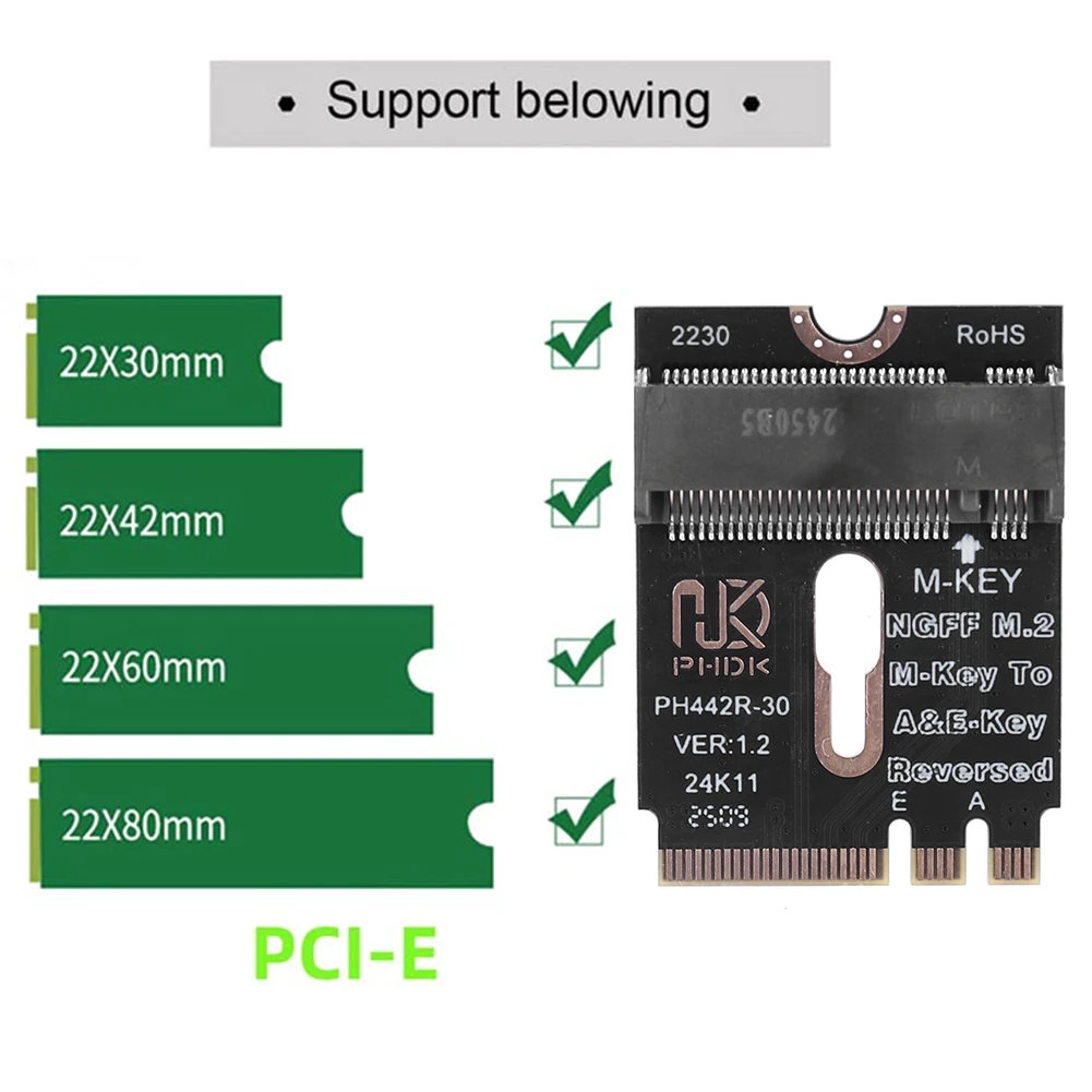 3/2/1Set M.2 A+E Key To PCIE NVMe SSD Adapter WiFi Slot To PCIe Female Extension Board With Bracket For SSD 2230 2260 2242 2280