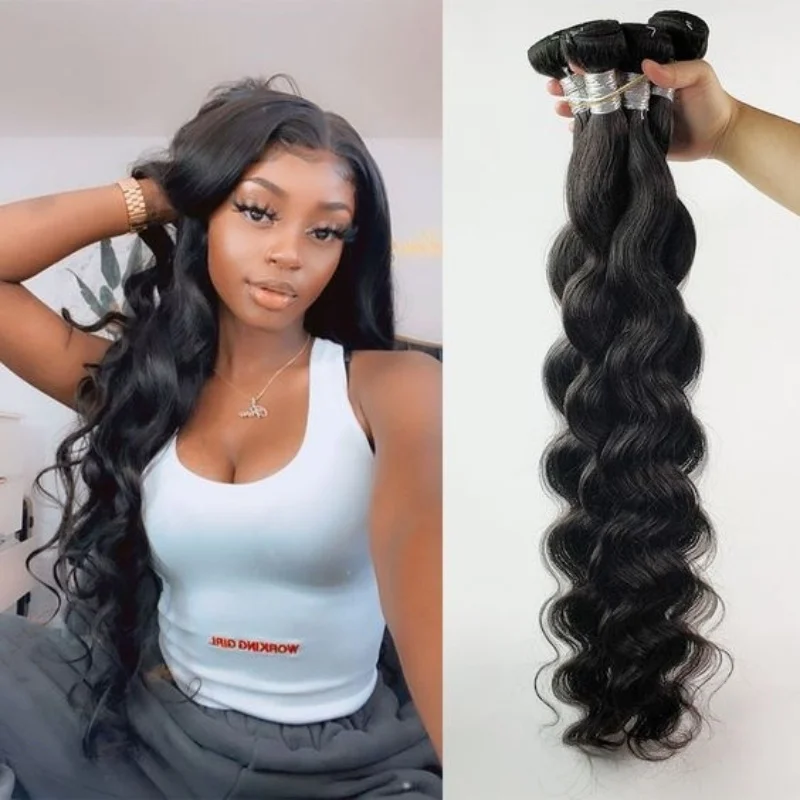

Natural Black Body Wave Human Hair Bundles 100% Human Hair Natural Color Brazilian Hair Weave Bundle Raw Hair Extensions Premium