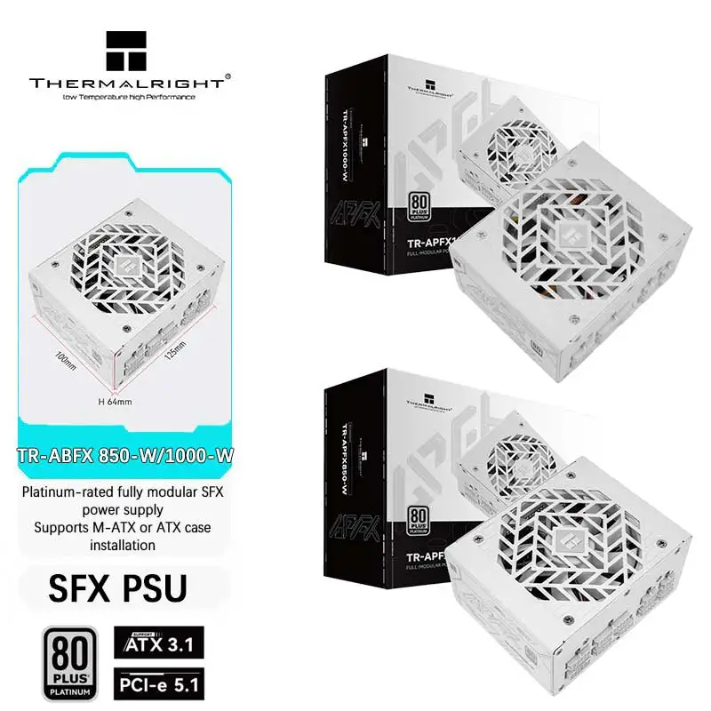Thermalright TR-APFX850/1000 화이트 플래티넘 SFX 풀 모듈형 소형 전원 공급 장치 ATX 3.1 PCIE 5.1(일본산 커패시터 모두 사용)