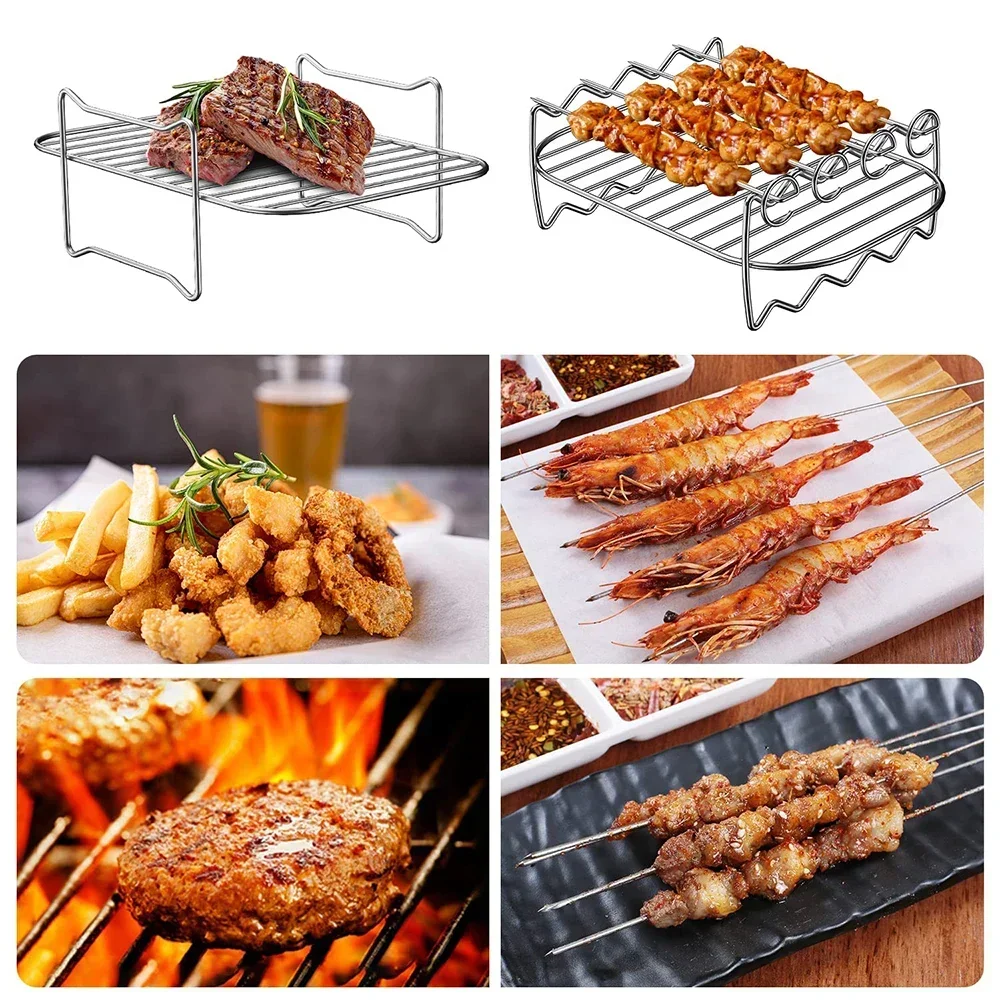 Kitchen Grill Air Fryer Rack for Ninja Dual Air Fryer with Barbecue Sticks for Double Basket Fryers Oven Microwave Baking air fryer rack