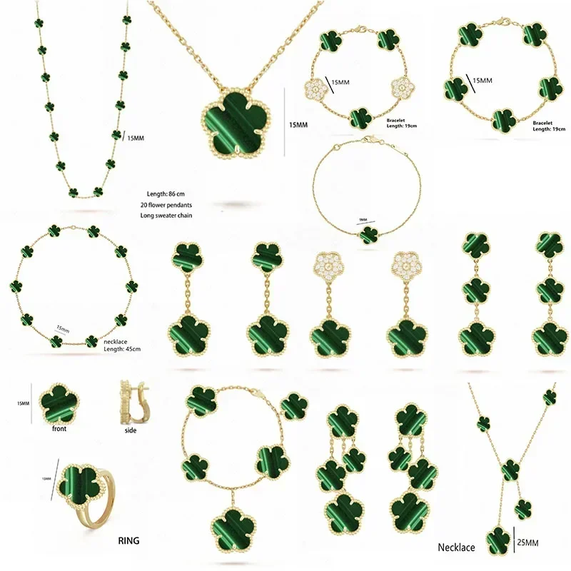 

Women's Luxury Jewelry High Quality Jewelry Four Leaf Clover Necklace Four Leaf Clover Bracelet Malachite Jewelry Set