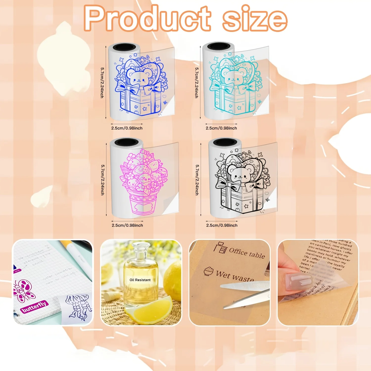 [Colorful Adhesive Paper] Transparent Adhesive Paper, Mini Printing Paper 57mm | Display Pink Blue Green Black, 57*25mm