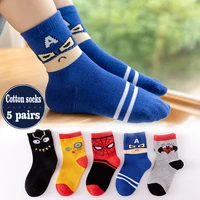 5 Pairs Children Sock Medium Length Anime Cartoon Comfort Warm High Quality Kids Baby Socks Boy Spiderman Socks Four Seasons 1