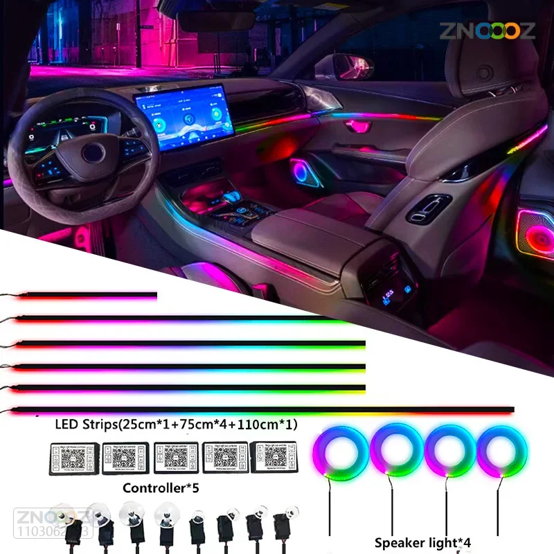 18IN1 Neon Car Interior Ambient Lights APP DIY Control Acrylic Strip Light Guide Fiber Optic RGB Auto Decoration Atmosphere Lamp