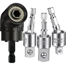 

3Pcs Power Drill Socket Set 360°Rotatable Hex Shank 1/4" 3/8" 1/2" Impact Driver Socket Adapter 105 Degree Right Angle Socket