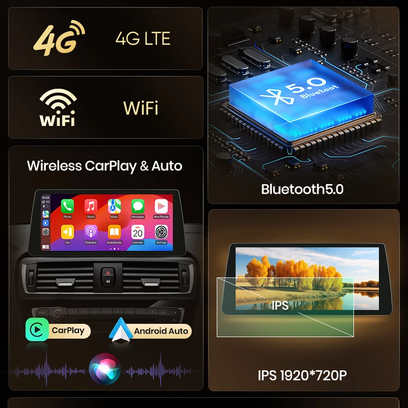Radio de Coche Junsun con CarPlay Inalámbrico y Android Auto para BMW F20 F21 F22 F30 F31 F32 F33 F34 F36 2012-2017, Sistema Inteligente Estéreo 4