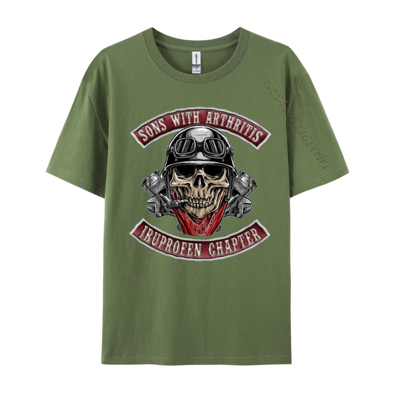 Printing Funky Short Sleeve Printed T-Shirt All Cotton Crew Neck Adult Tees Personalized Tee Shirts Autumn Top Quality Sons With Arthritis Ibuprofen Chapter Funny Biker Skull armygreen