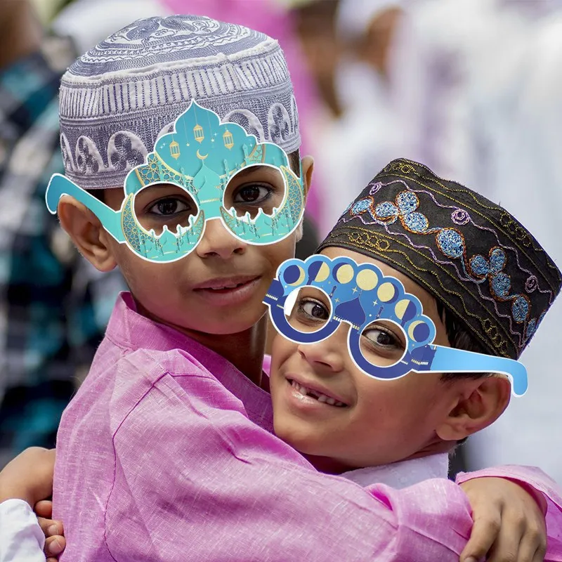 Paper Glasses EID Mubarak 2024 Ramadan Decorations For Home Islamic Muslim Photo Booth Props Gifts Eid Al Adha Party Supplies
