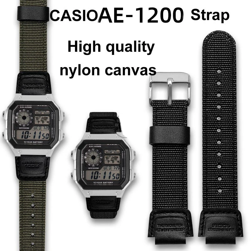 18 Millimetri Verde In Nylon Nero Cinturino Per Casio G-Shock Sgw-100 Sgw-200 W-800H W-216H W-735H F-108Wh W-215 Aeq-110W Cinghia Della Cinghia Di Tel