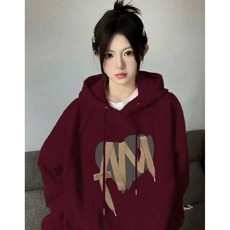 Fashion Printed Spliced Lace Up Hoodies Sweatshirts Female Clothing 2023 Autumn Winter Oversized Casual Tops Korean Sweatshirts