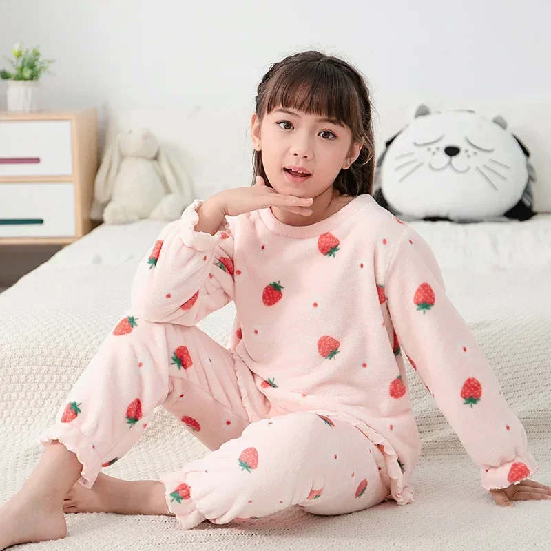 Kids pajamas set Teens long-sleeve fleece pajamas Cartoon