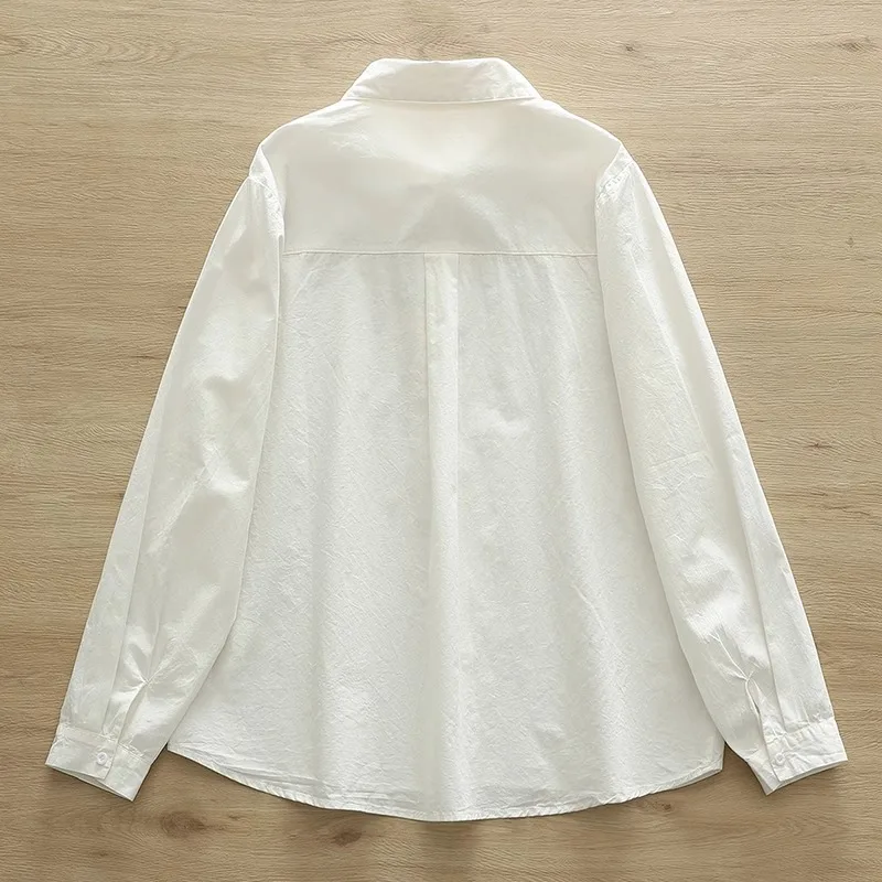 Pure Cotton Long-Sleeve Shirt for Women, New Spring and Autumn Style, Versatile, Artistic Sunflower Embroidery, 3D Cute Rabbit Shirt, Student Casual Layered Top 2