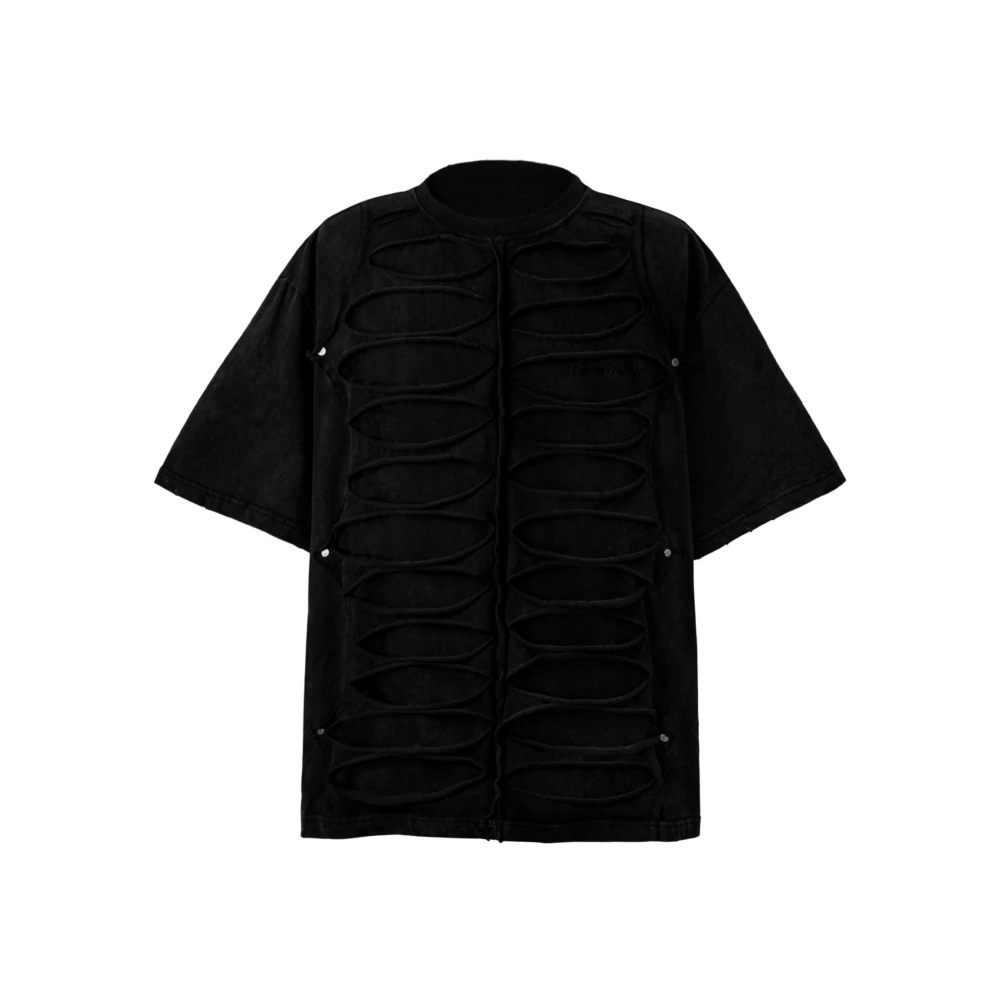 

Футболка мужская оверсайз в готическом стиле, винтажная рваная рубашка с коротким рукавом, Свободный Топ в стиле Харадзюку/панк/гранж, Y2k, летняя уличная одежда