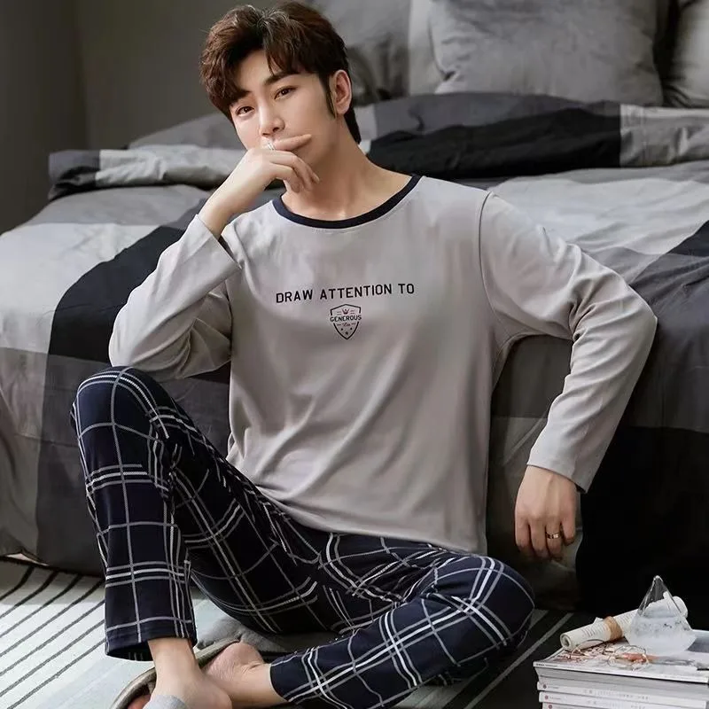 Pajamas Men Long Sleeves and Trousers Spring and Autumn Style Simple Breathable Nightwear Student Youth Loungewear Sleepwear pajama sets