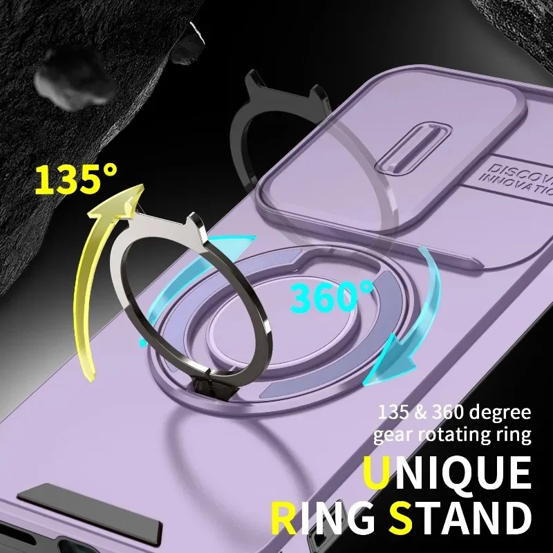 Magnetic Bracket Stand Shockproof Armor Phone Case with Sliding Camera Cover