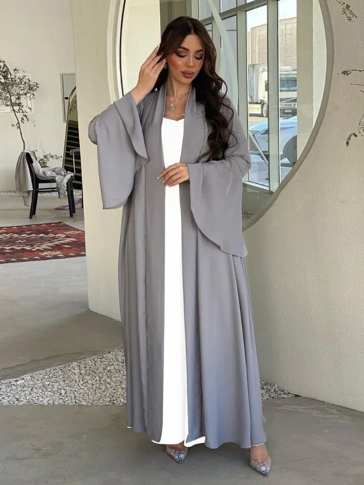 Open Abaya Kimono Turkey Cardigan Muslim Long Dress Ruffle Sleeves Abayas for Women Dubai Islamic Outfit Kaftan Femme Musulmane