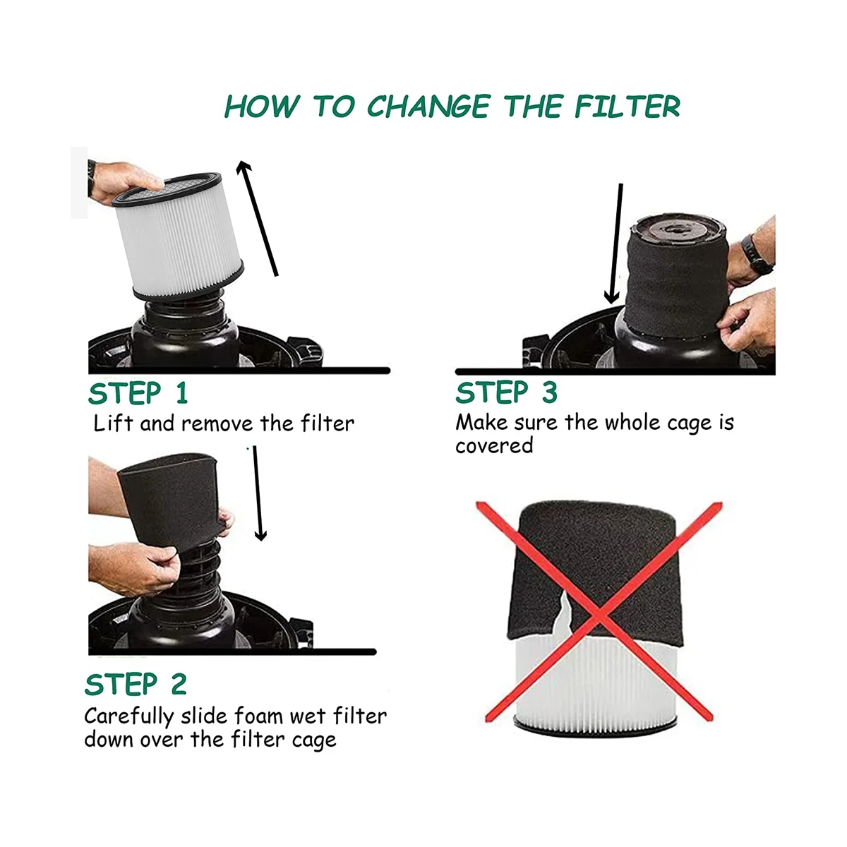 90304 Replacement Filter with Lid, Compatible for 90304, 90350, 90333,5 Gallon Up Wet/Dry Vacuum Cleaners