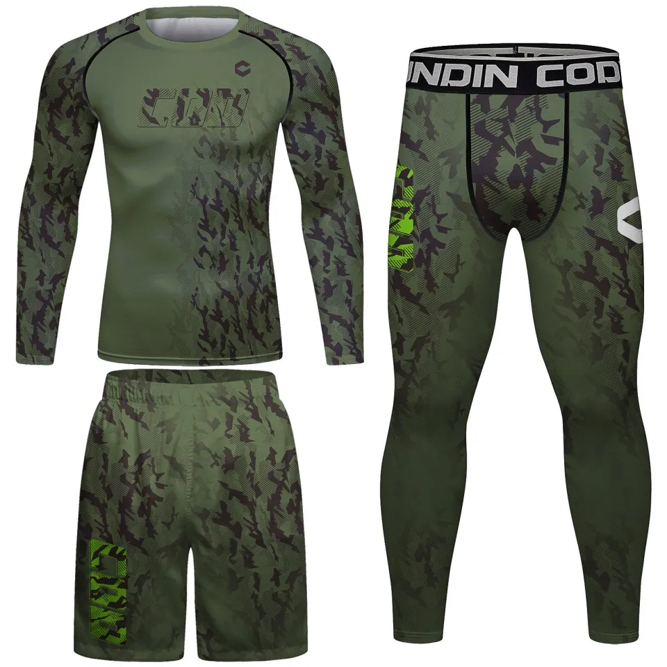 Boxing Wear Tight -Fitting Set MMA Rashguards Kits Men&rsquo;s Bjj Fighting Base Layer Leggings T-shirt Bjj Blouses Athletic Clothes
