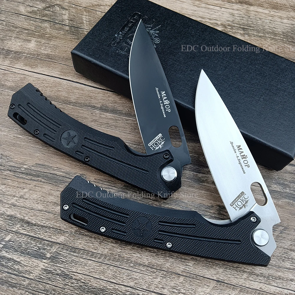 

HOKC Star Tactical Folding Knife Russia Utility Hunting Self Defense Outdoor Knife D2 Steel Survival Pocket Knife G10 Handle EDC