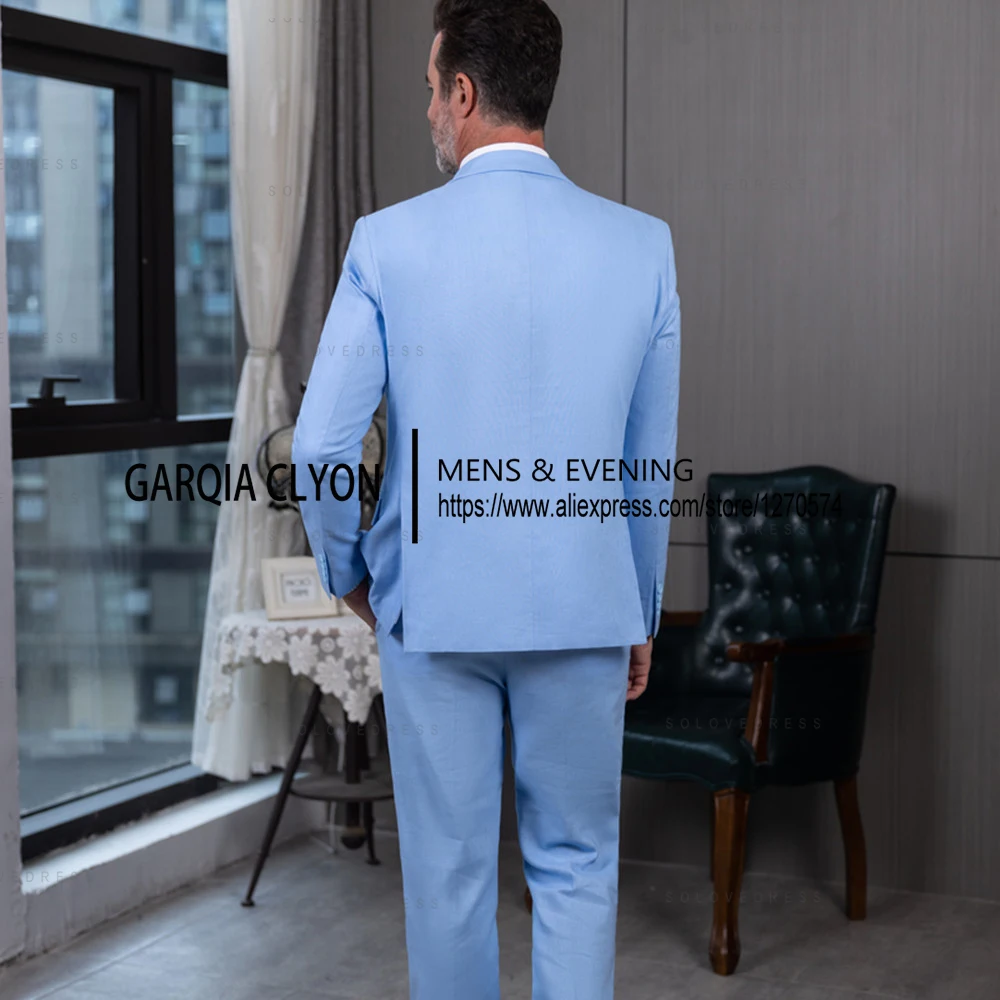 New 2 Pieces Linen Slim Fit Casual Peak Lapel Single Breasted  Real Picture Men's Suits Can Be Customized