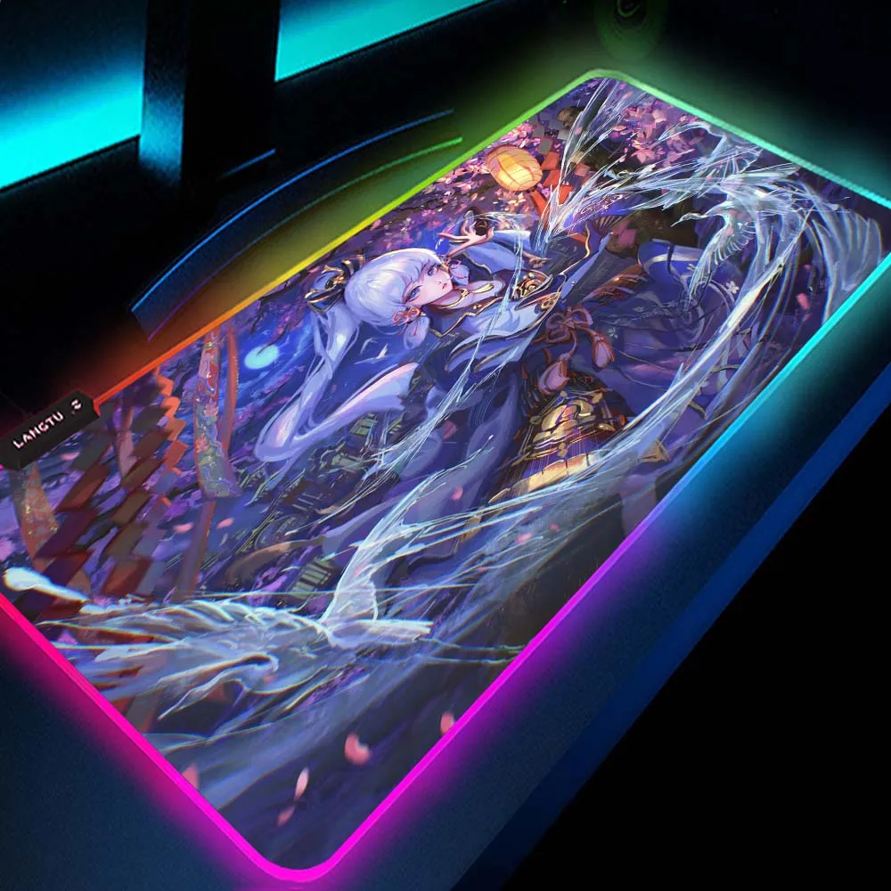 

Kamisato Ayaka Genshin Impact Large RGB Mouse Pad Anime Mousepad Computer Keyboard Gaming Accessories Kawaii Colorful Desk Mat