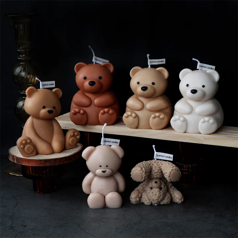 3D Cute Cartoon Bear Silicone Candle Mold DIY Home Decoration Silicone Mold For Resin Teddy Bear Candle