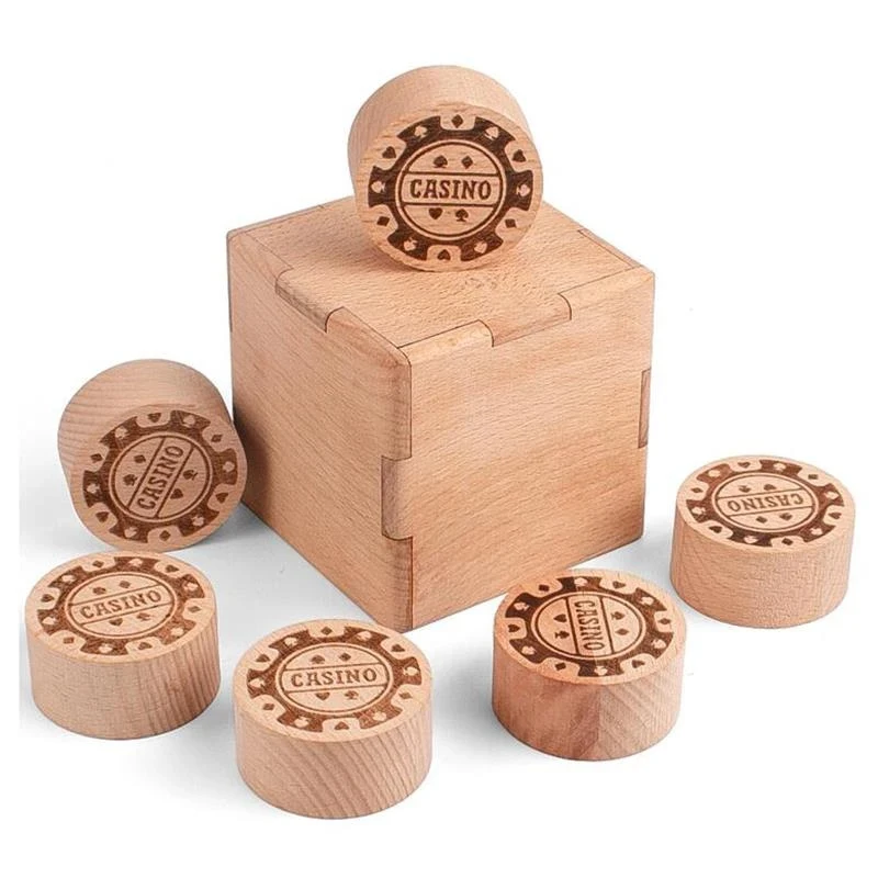 Montessori Educational Six Chips Wooden IQ Brain Teaser Puzzle Box High Difficulty Casse Tete 3D Rompecabezas Niño