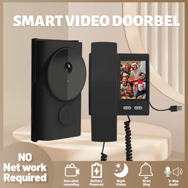 2.4Ghz Wireless Video Intercom Doorbell Camera with 3.5'' IPS Screen 2-Way Audio Video Recording Home Door Bell Video Doorphone 1