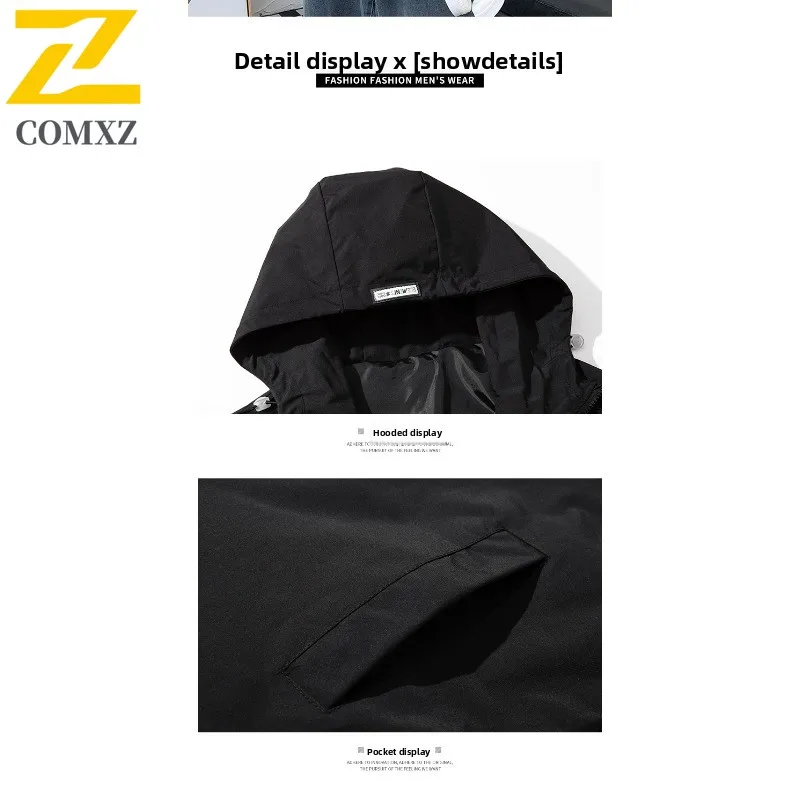 Men's American Style Streetwear Hooded Jacket Lightweight Waterproof Windbreaker Loose Fit Vintage Style Autumn Winter Coat 2025