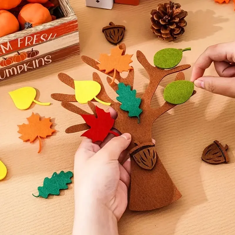 96Pcs DIY Felt Tree Crafts Kit for Autumn Home Decoration Thanksgiving Party Gifts Christmas Halloween Room Wall Decor Ornaments