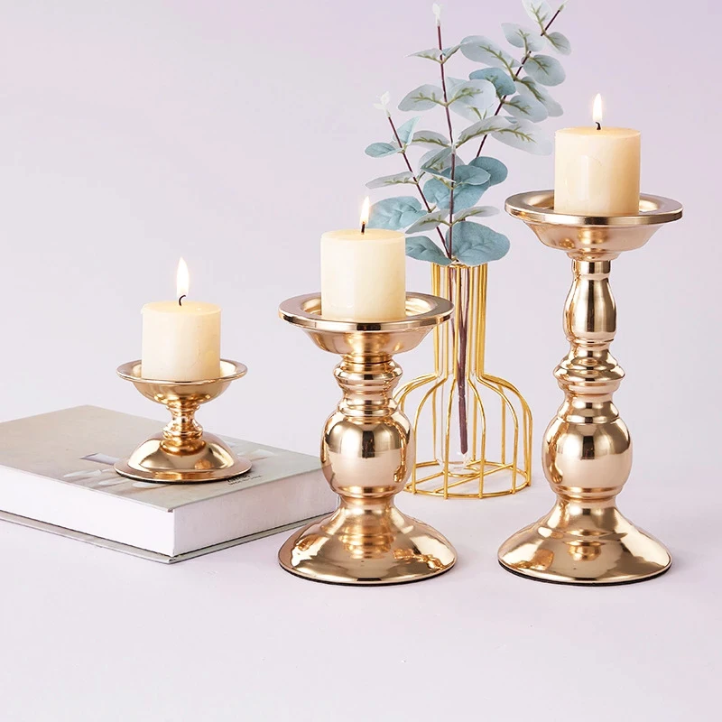 Peandim Metal Candle Holder Flower Vase Gold Fashion Wedding Candle