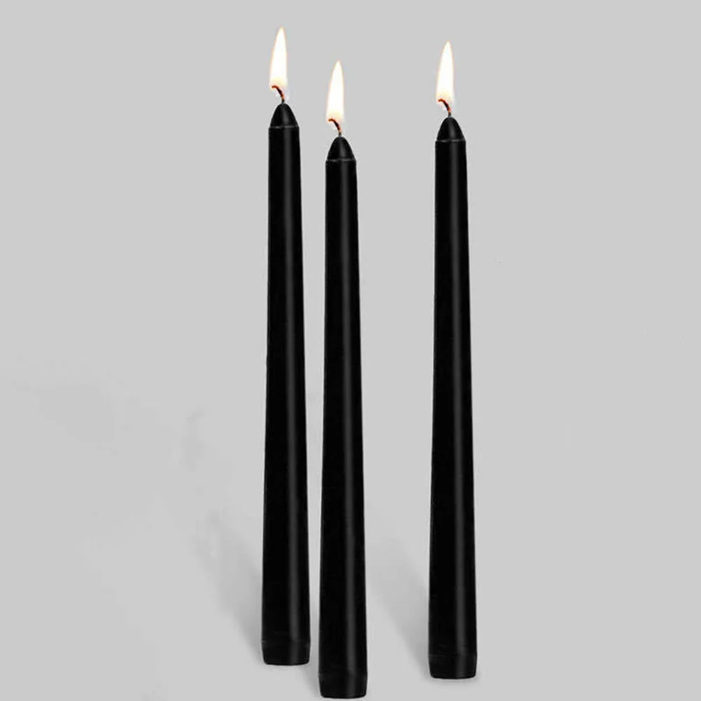 

Black Decorative Paraffin Bulk Unscented Conical Small Pillar Candles Black 25cm Halloween Christmas Party Home Use