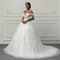 Customized Boat Neck Wedding Dresses for Women flower pattern tassel vestidos de novia robe de mariée Wedding Ceremony Dress 2