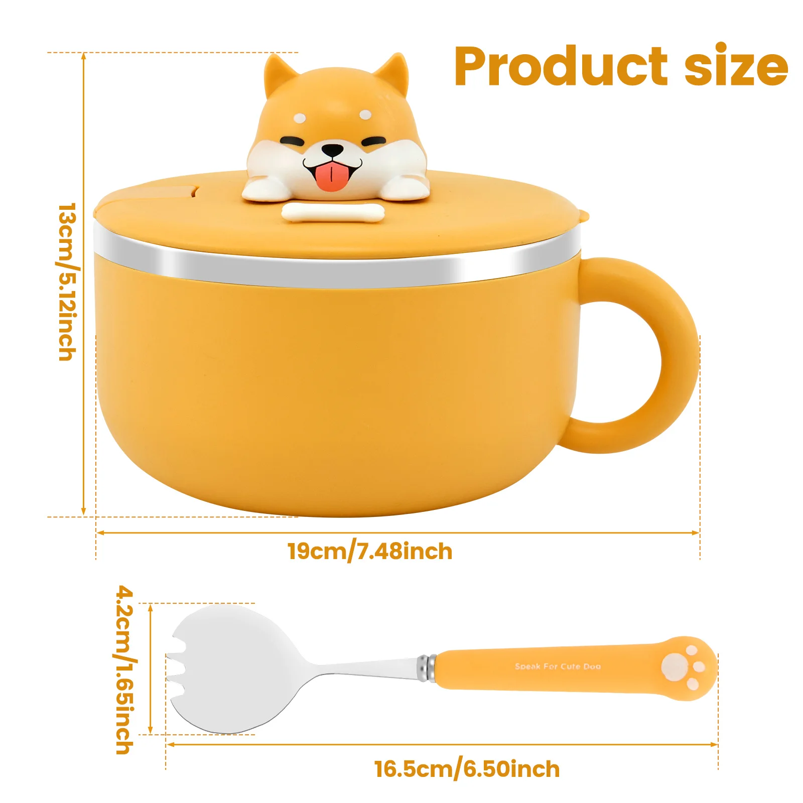 Insulated Ramen Cooker Bowl with Lid and Handle - 1200ml Instant Serving Bowl with Fork