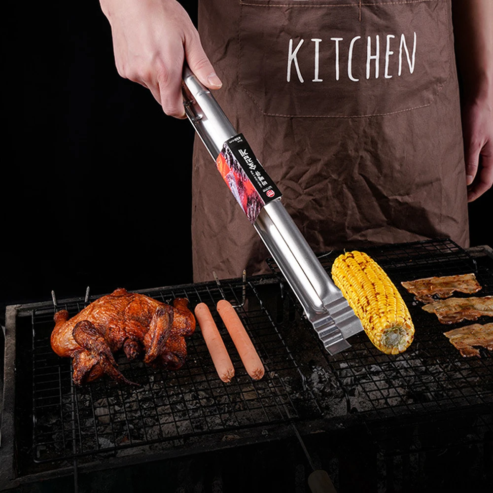 Extra Long Grill Tongs 45CM Stainless Steel for Kitchen Cooking Grilling Barbecue Food Clip Tool Silver