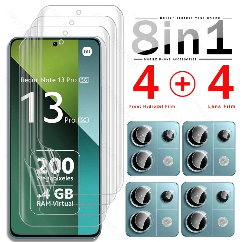 Pellicola salvaschermo 8 In 1 999D Soft Hydrogel per Xiaomi Redmi Note 13 Pro 5G 4G vetro protettivo per fotocamera Redmy Note13 Pro + 5G