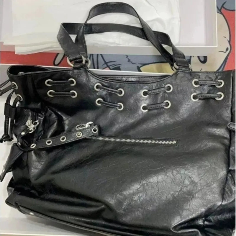 JIAERDI Fashion Studded Tote Bag Women Retro Hot Girl Punk Shoulder Bag Ladies Premium Soft Leather Large Capacity Crossbody Bag