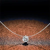1ct Moissanite Diamond S925 Sterling Silver Invisible Transparent Fishing Line Clavicle Chain Necklace Women's Jewelry