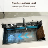 ขนาดใหญ่พิเศษสแตนเลสน้ําตกอ่างล้างจานนูนเดี่ยว Solt ดิจิตอลจอแสดงผลมัลติฟังก์ชั่นล้างจานอ่างล้างจาน 3